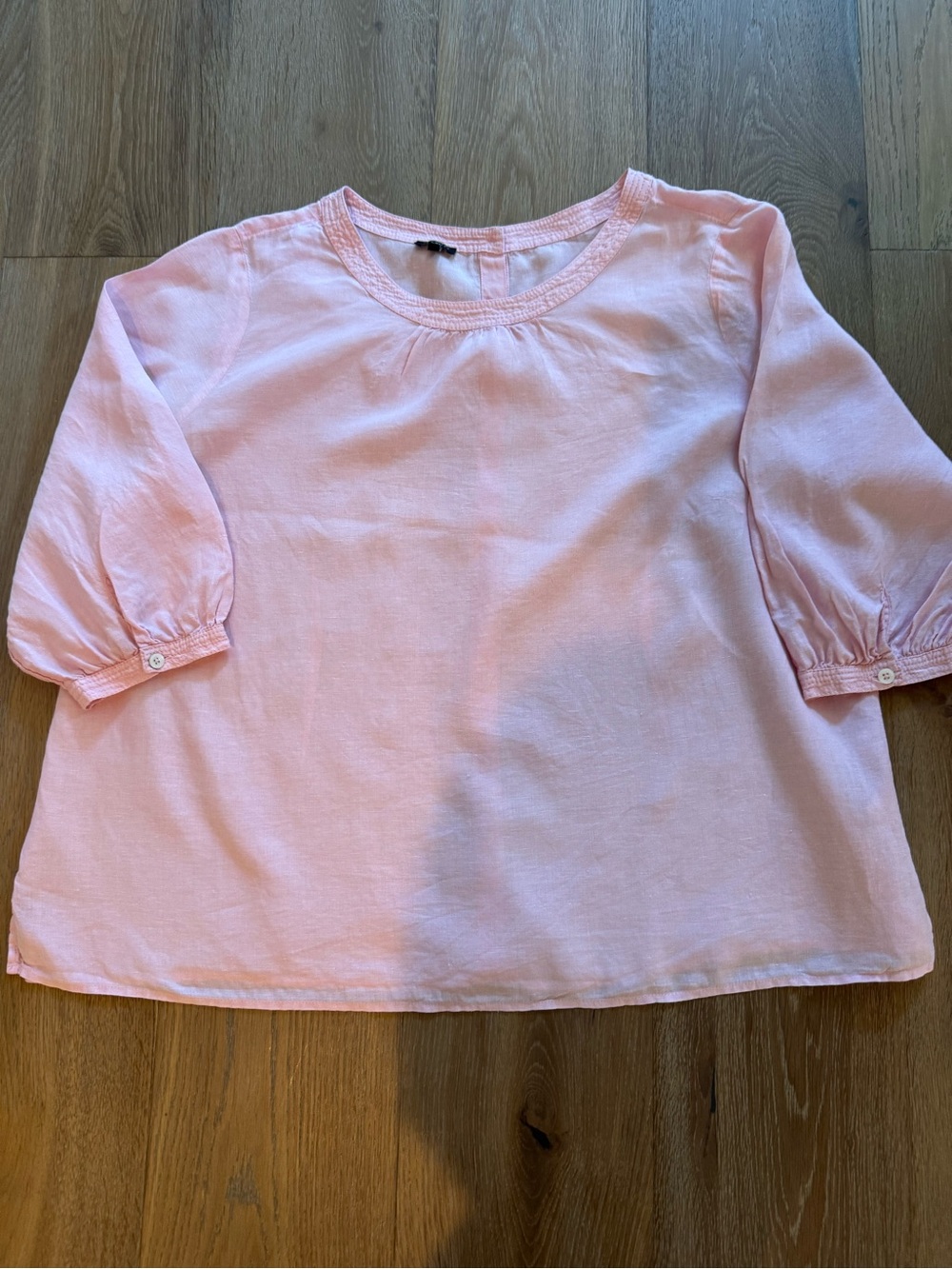 Talbots 100% Linen Button-Back Blouse - Light Pink - 3/4 Puff Sleeve, Size 3X